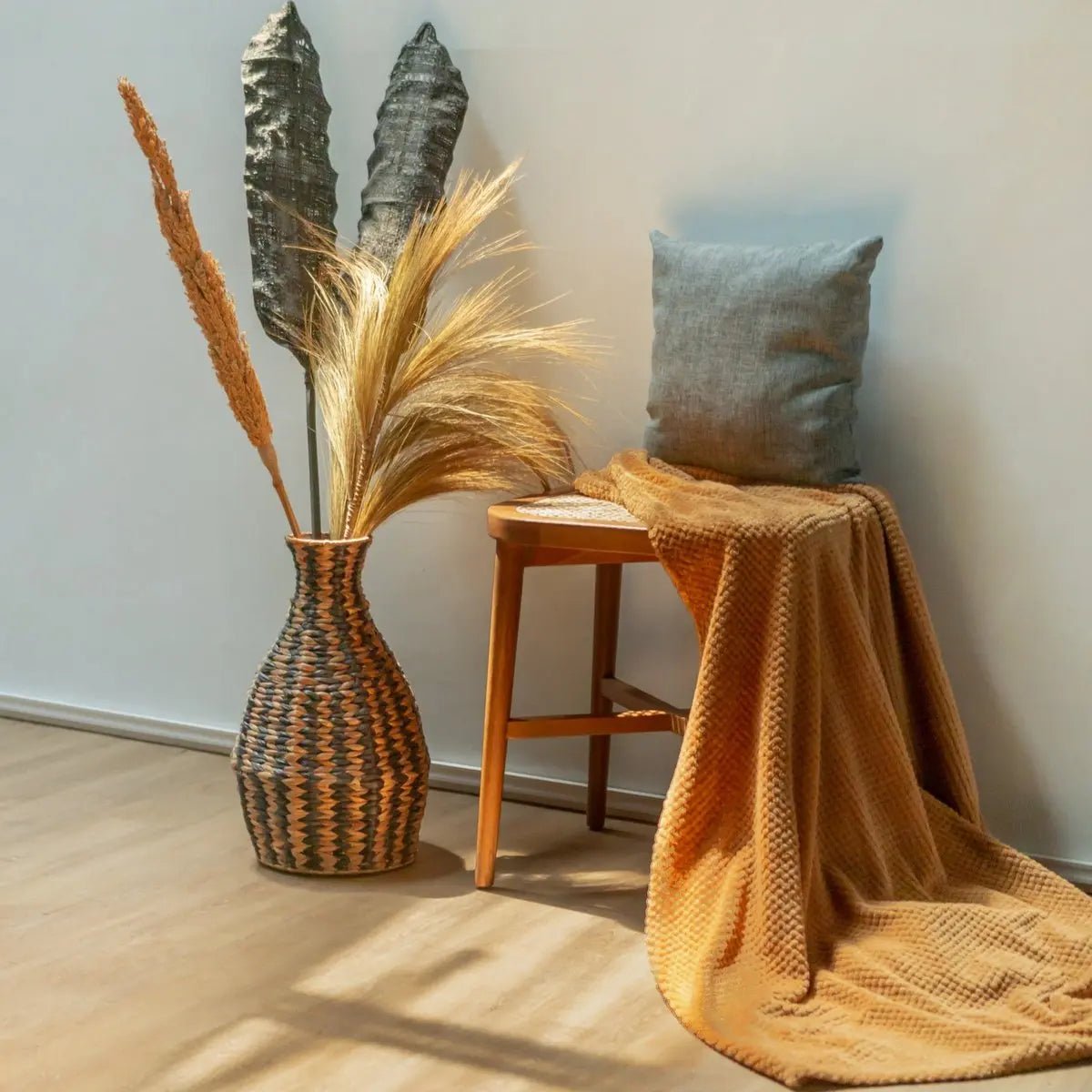 Boho Vaas DAYANA – Zwart, Geweven Waterhyacint