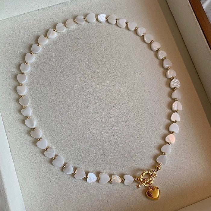 Moeder van Parel Hart Kralen Ketting met OT Buckle – Elegant & Tijdloos