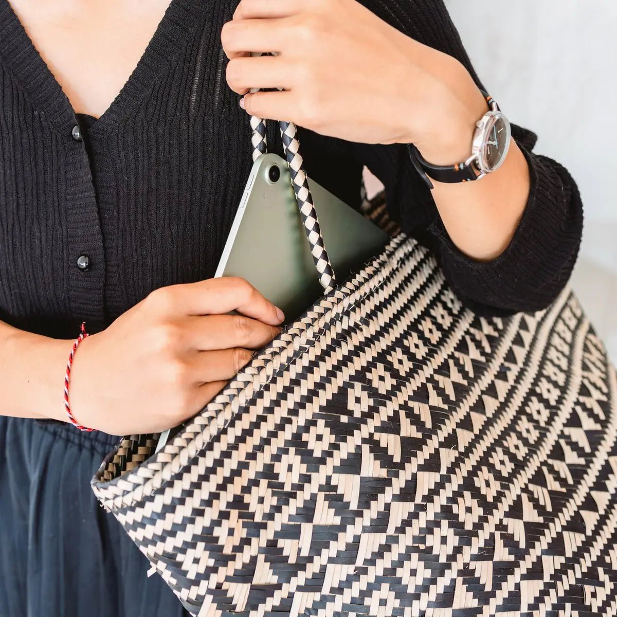 Boho Tote Bag KIDUL – Zeegras Zomertas, Zwart