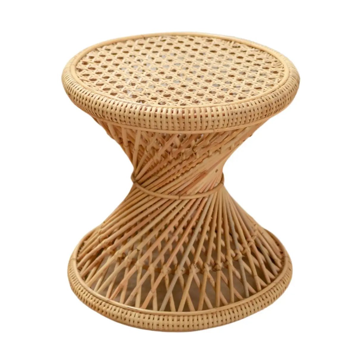 Rotan Bijzettafel LUHU – Rond, Beige, Ø45 cm