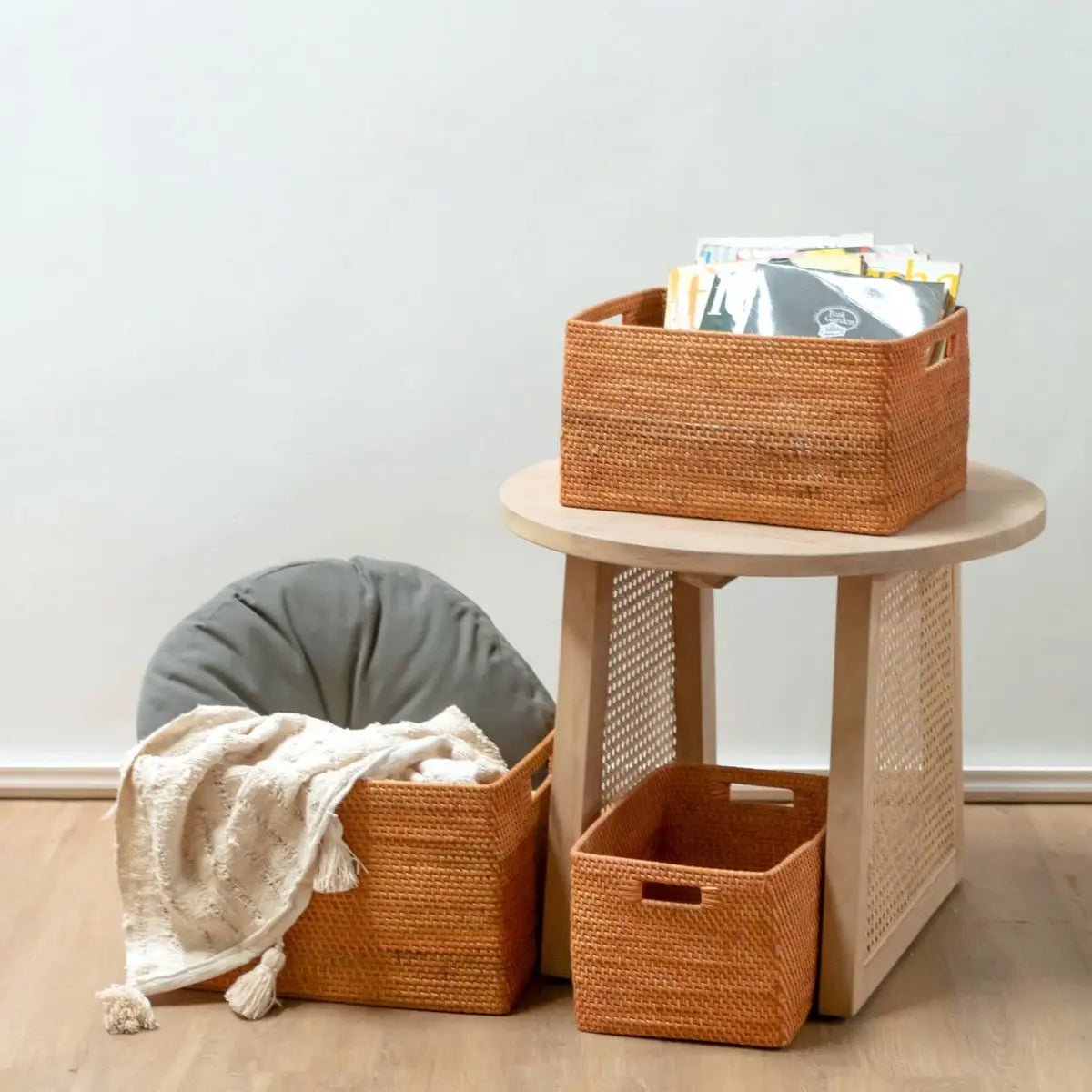 Plankmand WARSA van Rotan | Kranten- & Opbergmand Bruin | Handgeweven (3 Maten)