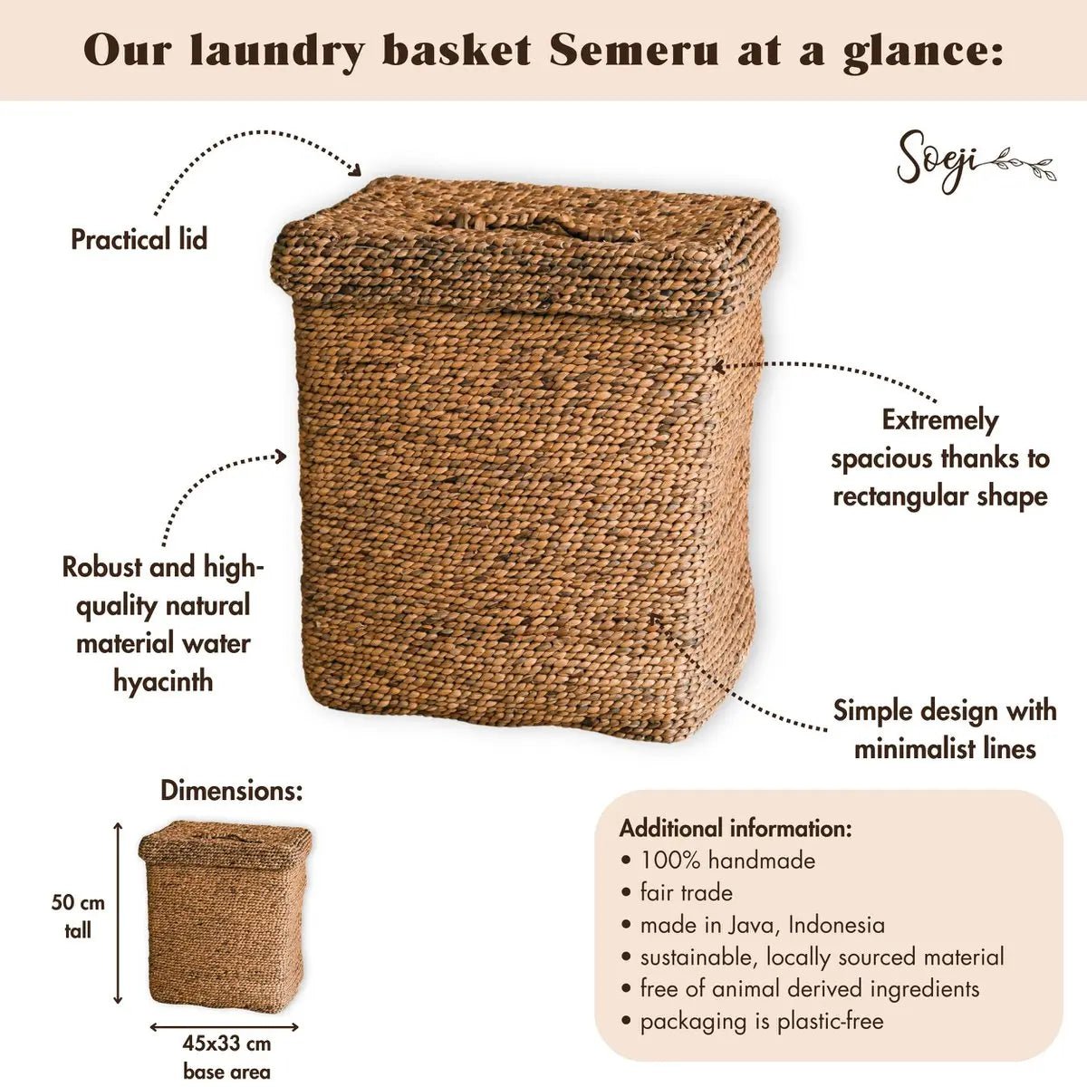 Boho Wasmand met Deksel – Handgemaakt van Waterhyacint