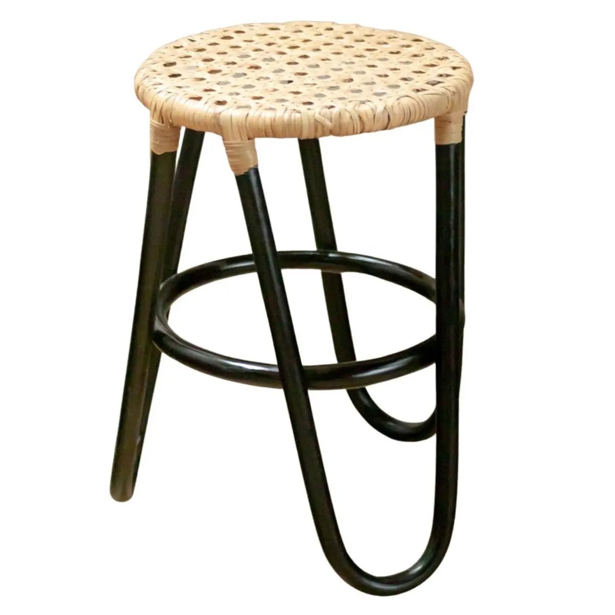 Rotan Kruk KOLAKA – Zwart, Ø35 cm, Geweven Zitvlak