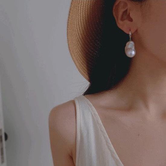 Dikke barokke parel grote drop oorbellen