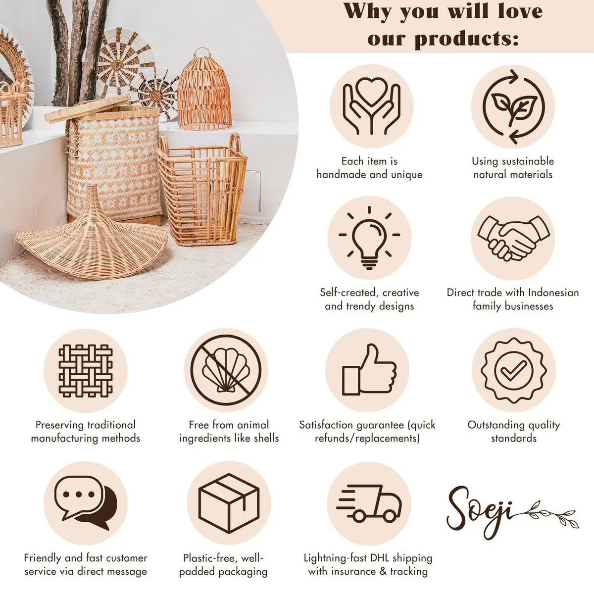 Rotan Vloervaas KIDUNG – Boho, Rond, Ø30 cm, Handgemaakt