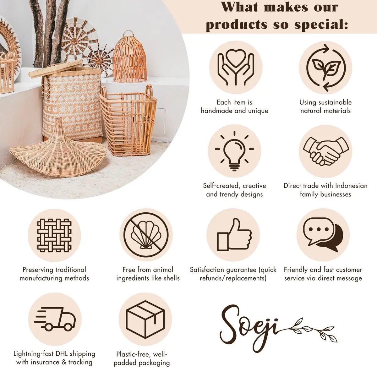 Kencana Rattan Lampshade – Boho Hanglamp Ø40/50 cm Handgemaakt