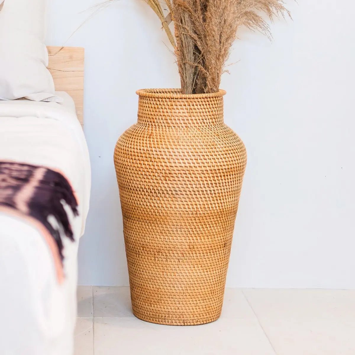 Rotan Vloervaas KIDUNG – Boho, Rond, Ø30 cm, Handgemaakt