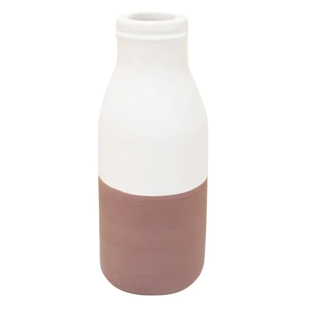 Vaas SITU – Wit/Bruin, Handgemaakt van Klei met Rotan Handvat