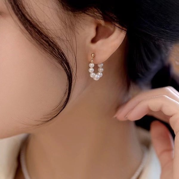 Elegante parel kralen hoepel oorbellen