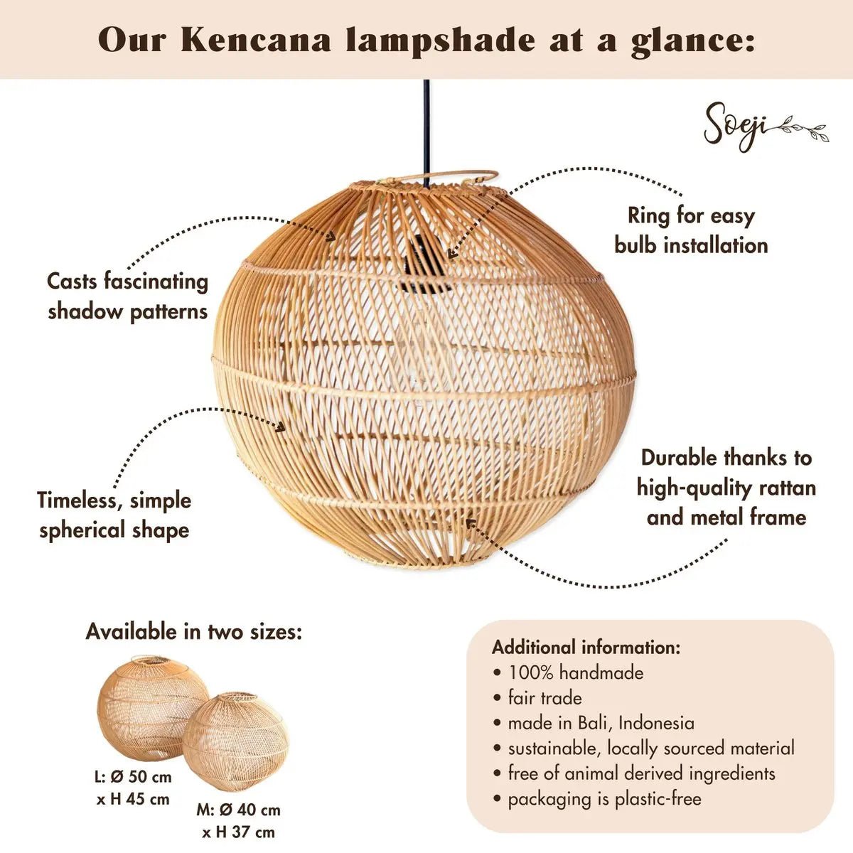 Kencana Rattan Lampshade – Boho Hanglamp Ø40/50 cm Handgemaakt