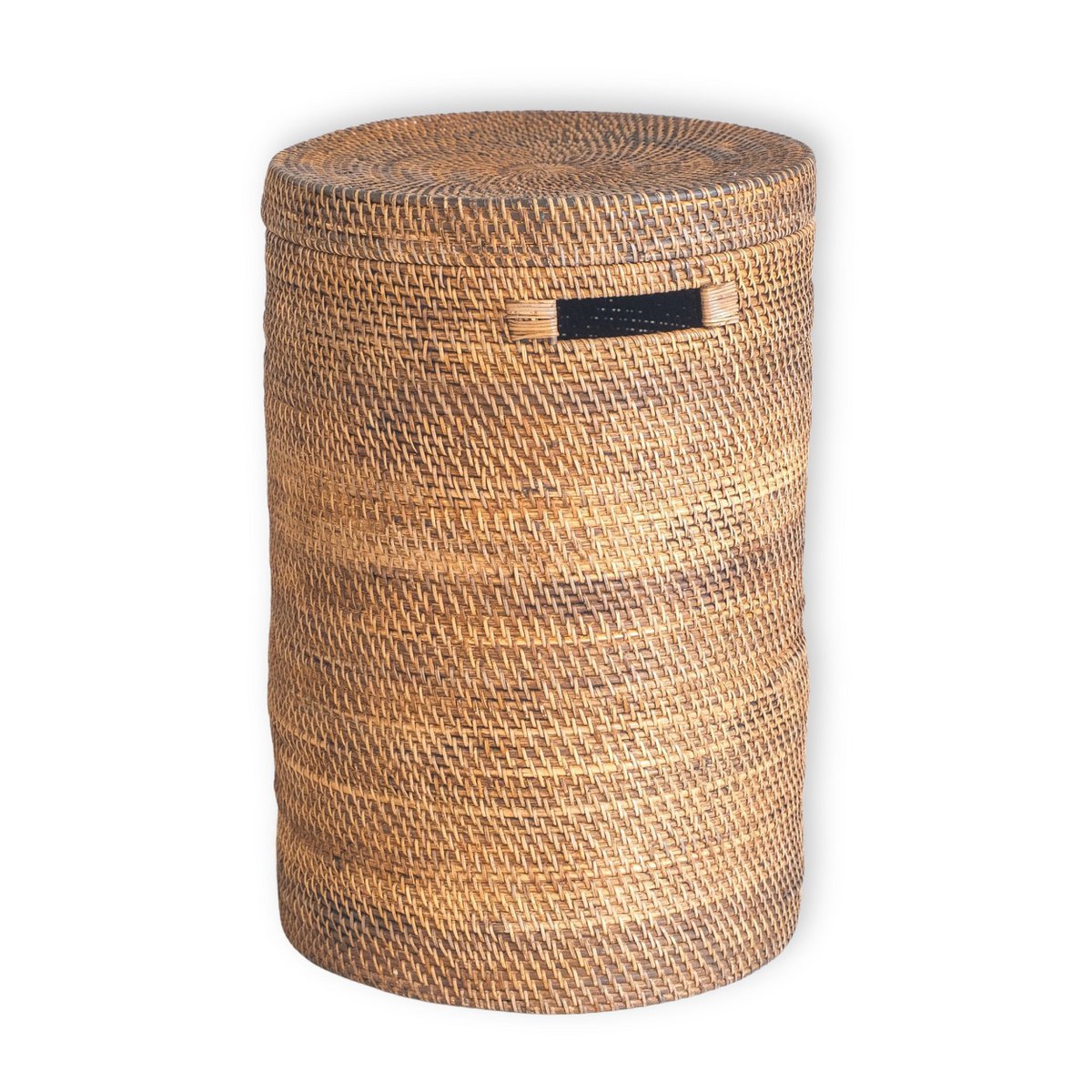 SARI Grote Wasmand met Deksel – Ronde Boho Rotan Mand (Bruin, 2 Maten)