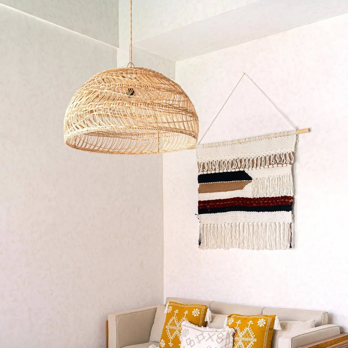 UDARA Macramé Muurhanger – Boho Handgeweven Wanddecor 120x95 cm