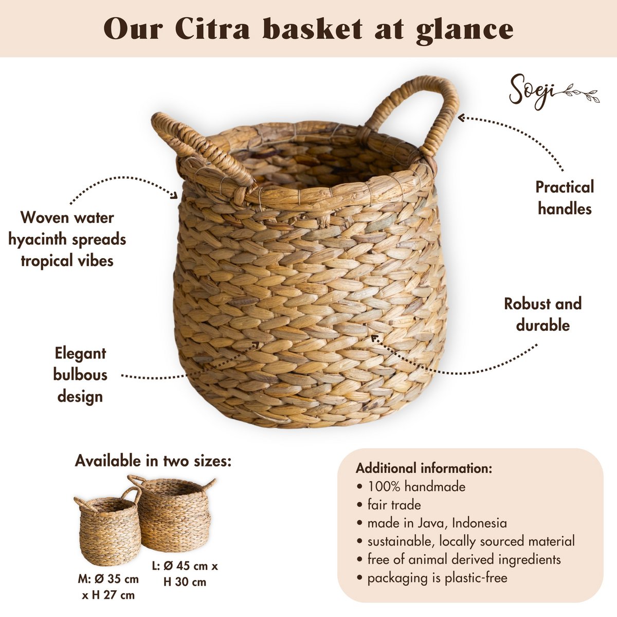 CITRA Ronde Wasmand – Boho Opslagmand van Waterhyacint | 2 Maten