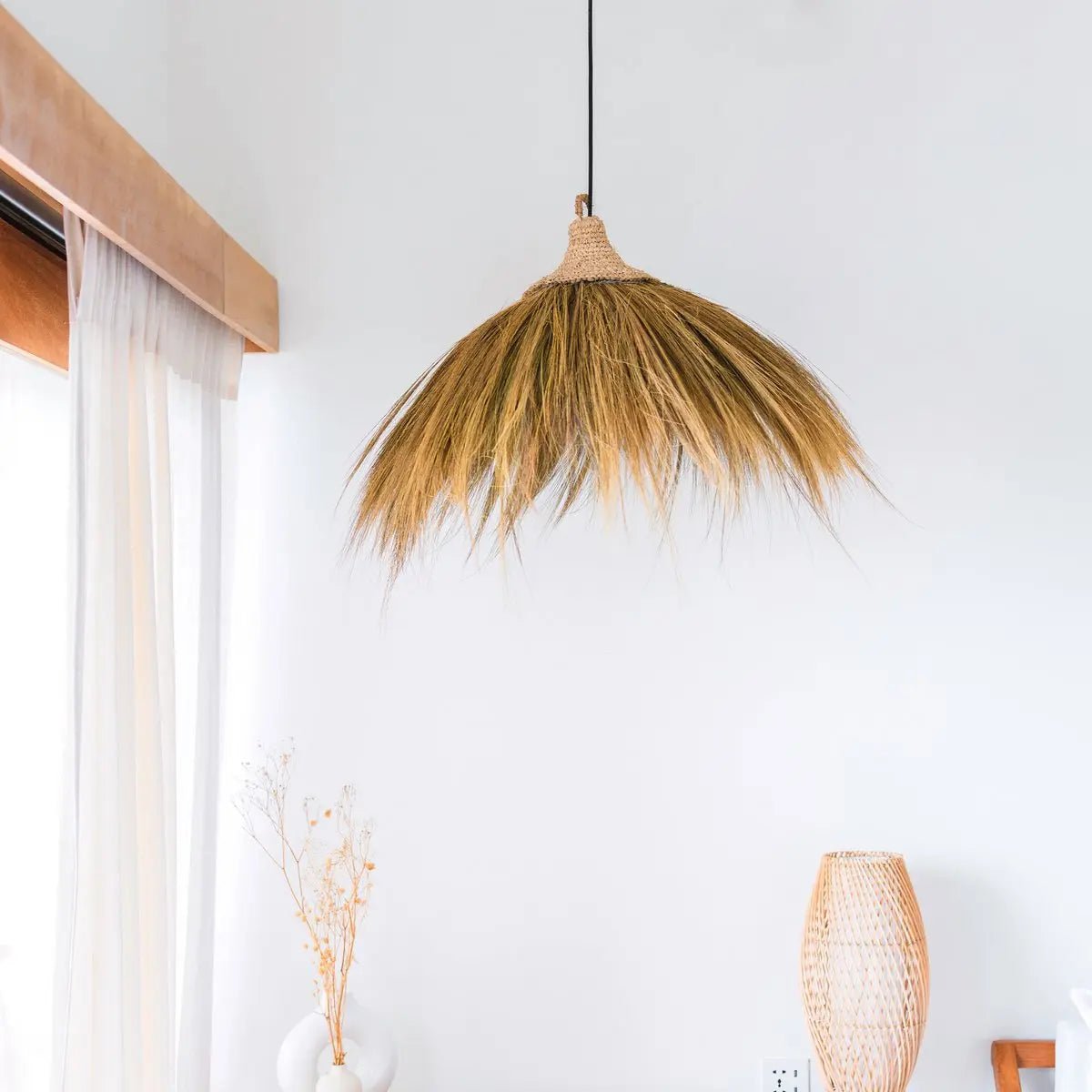 Zeegras Hanglamp MAWANA – Boho, Ø53 cm, Met Franjes