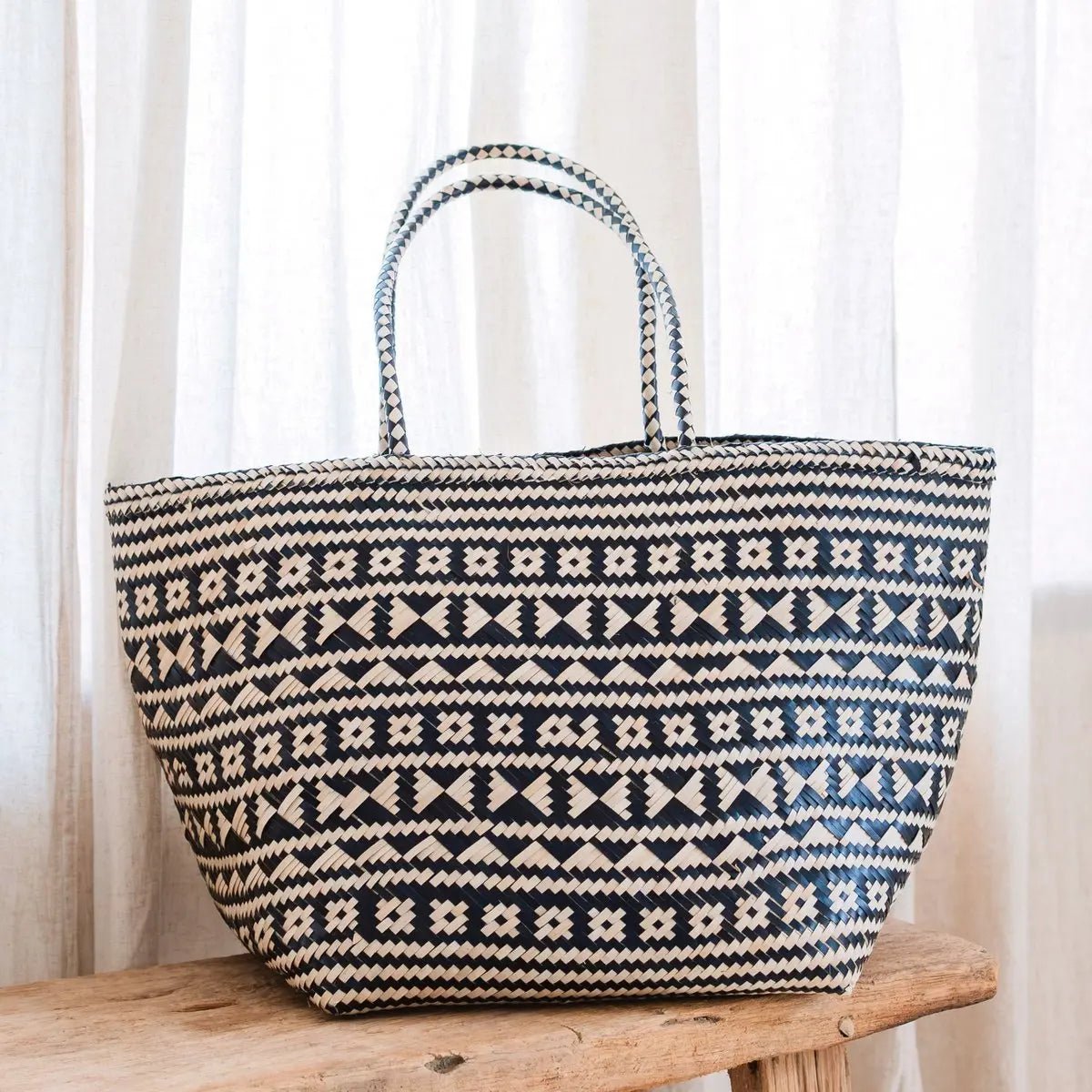 Boho Tote Bag KIDUL – Zeegras Zomertas, Zwart