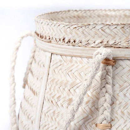 Witte Mand BIKU – Boho Wasmand &amp; Plantenmand van Bamboe, Rond