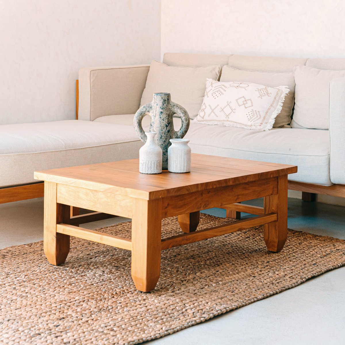 Vierkant Boho Vloerkleed – Handgeweven Sawah Stijl