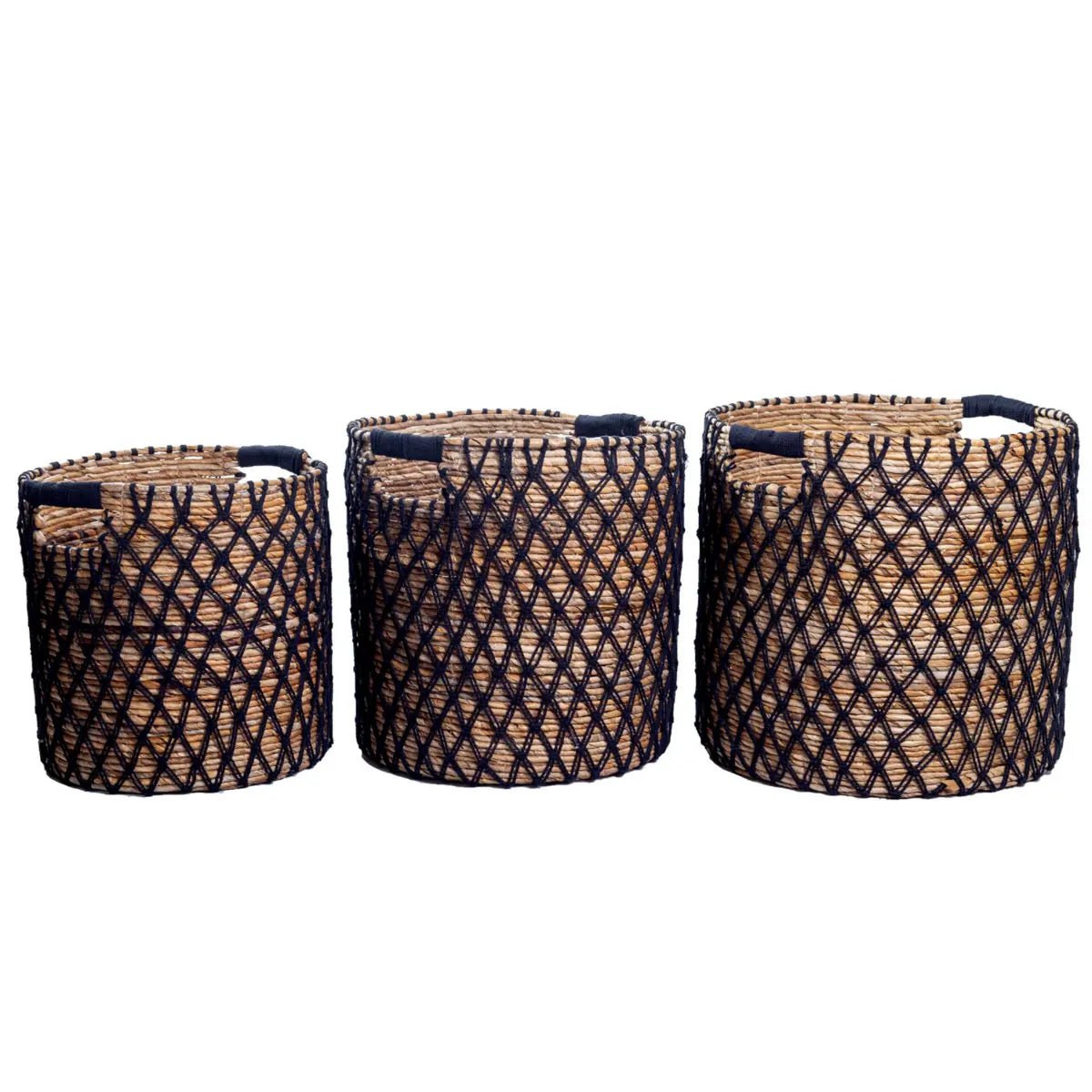 Zwarte Mand PURA – Boho Wasmand &amp; Plantenmand van Bananenvezel, Rond, 3 Maten