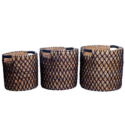 Zwarte Mand PURA – Boho Wasmand &amp; Plantenmand van Bananenvezel, Rond, 3 Maten