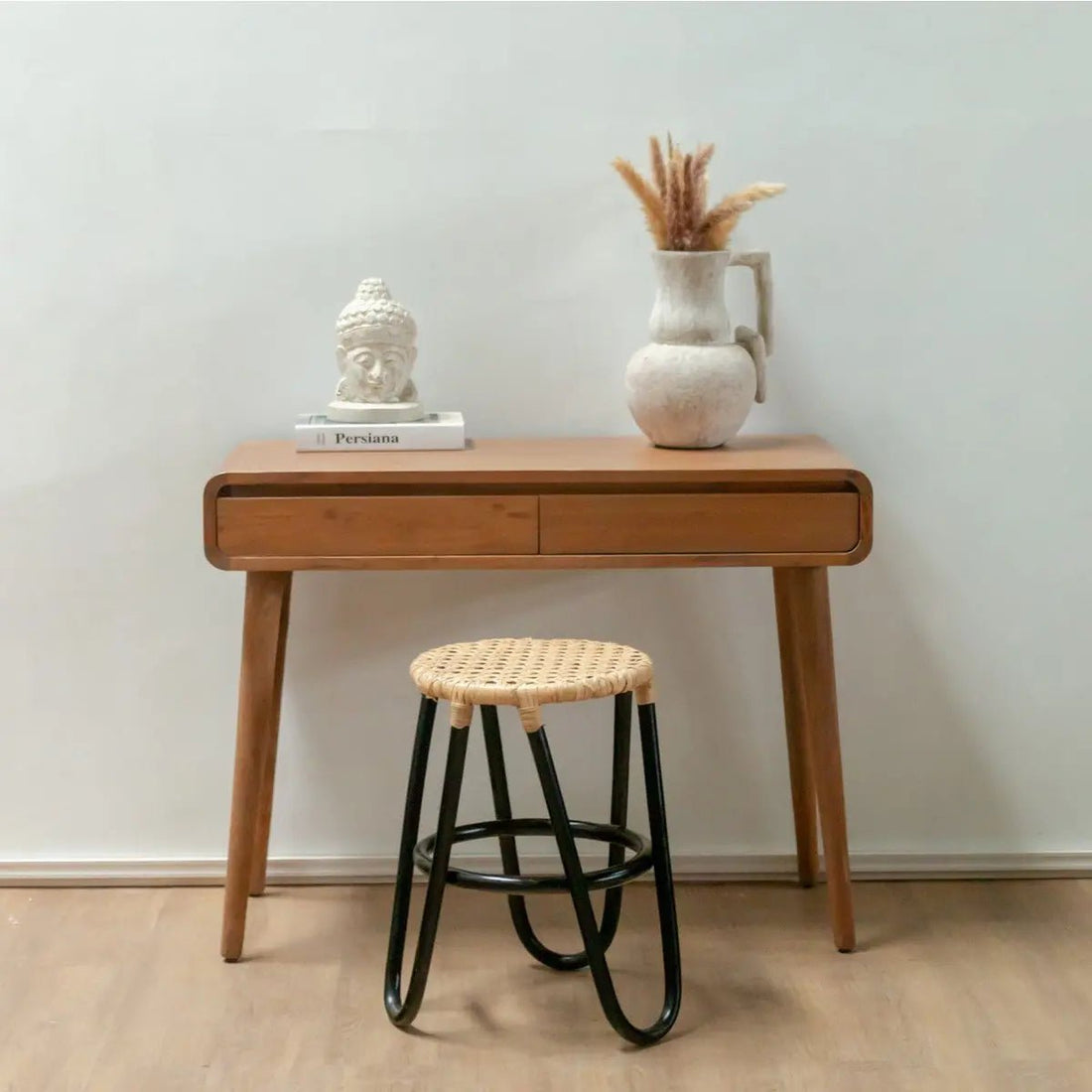 Rotan Kruk KOLAKA – Zwart, Ø35 cm, Geweven Zitvlak