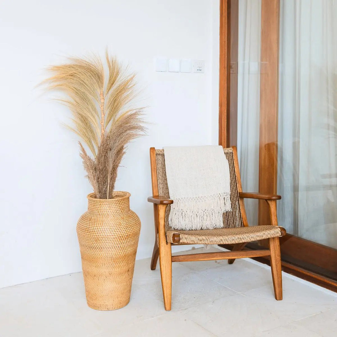 Rotan Vloervaas KIDUNG – Boho, Rond, Ø30 cm, Handgemaakt