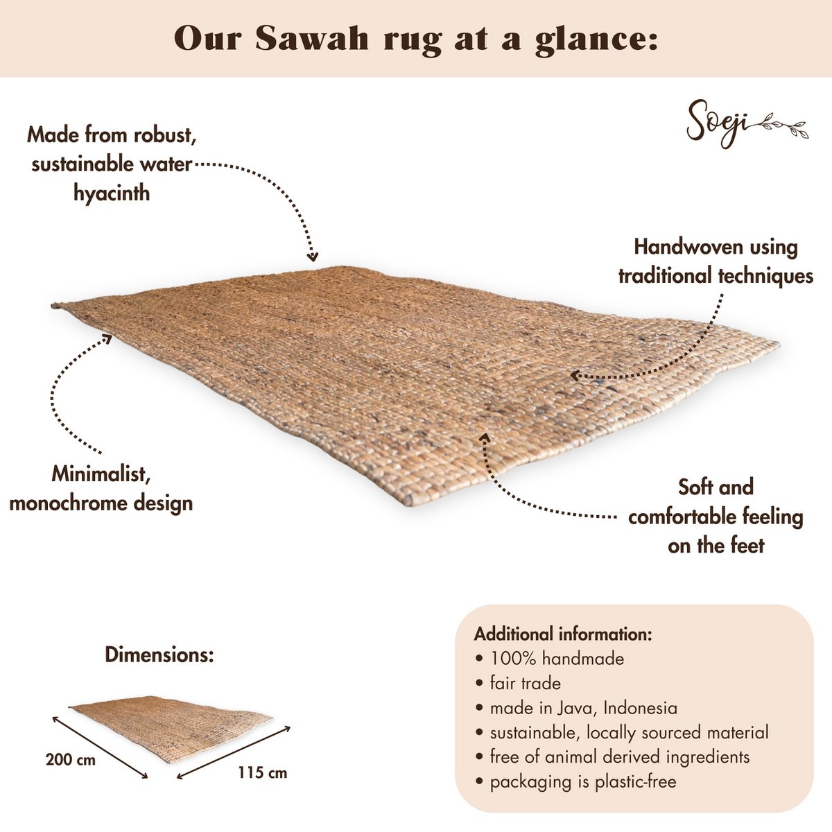 Vierkant Boho Vloerkleed – Handgeweven Sawah Stijl