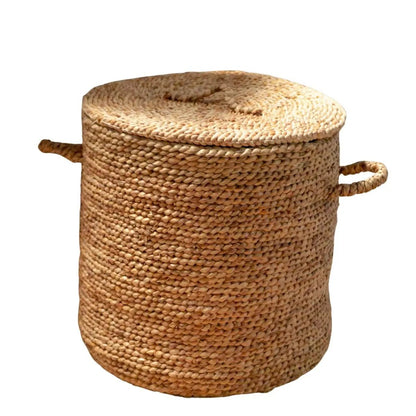 AMAN Grote Wasmand met Deksel Ø54 cm – Geweven Waterhyacint Mand
