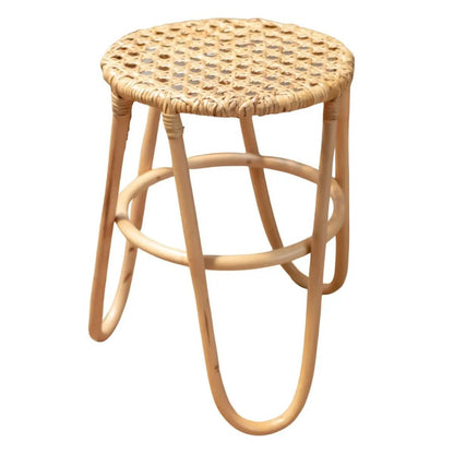 Rotan Kruk KOLAKA Naturel Ø35 cm met Geweven Zitvlak | Kleine ronde kruk met drie poten