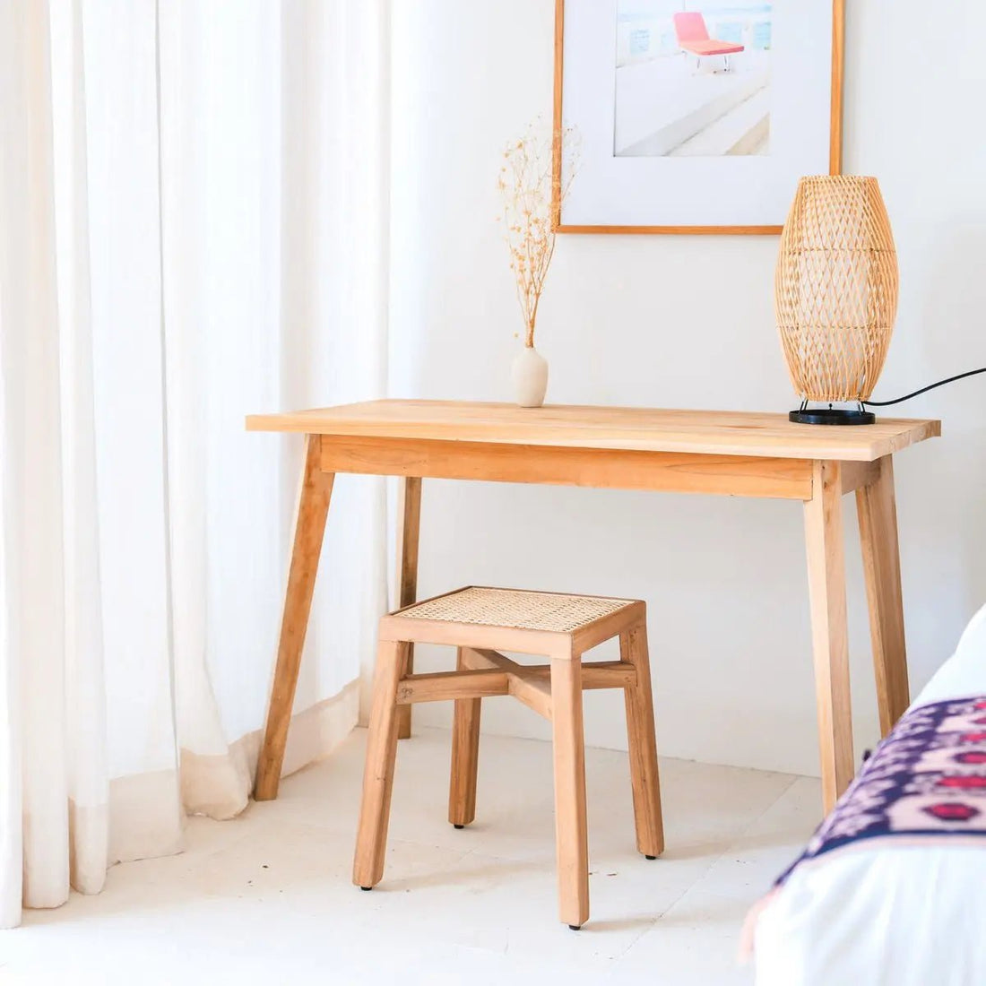 SUBANG Houten Kruk – Rotan Zitting, Handgemaakt