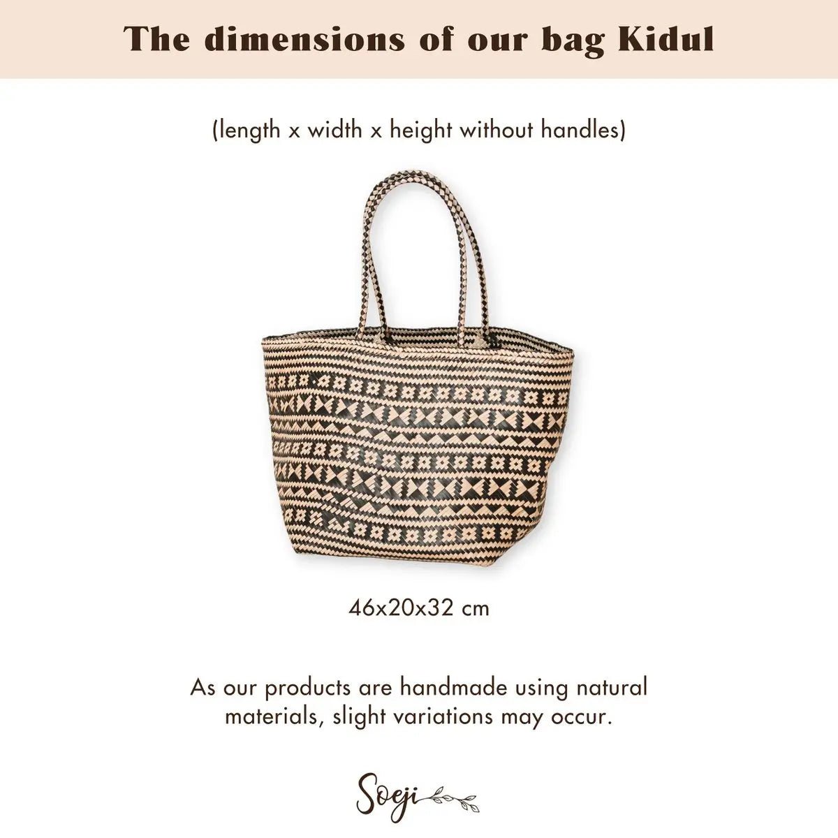 Boho Tote Bag – Zeegras Zomertas – Schouder Strandtas – Geweven Natuurlijke Tas – Grote Boho Boodschappentas KIDUL (zwart)