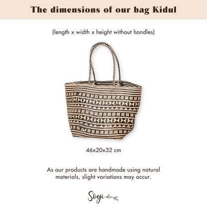 Boho Tote Bag – Zeegras Zomertas – Schouder Strandtas – Geweven Natuurlijke Tas – Grote Boho Boodschappentas KIDUL (zwart)