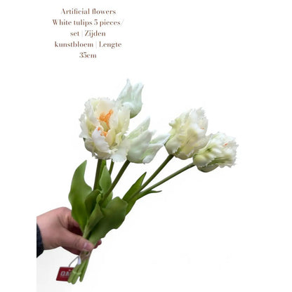 Artificial flowers  White tulips 5 stuks/set | Zijden kunstbloem | Lengte 35cm