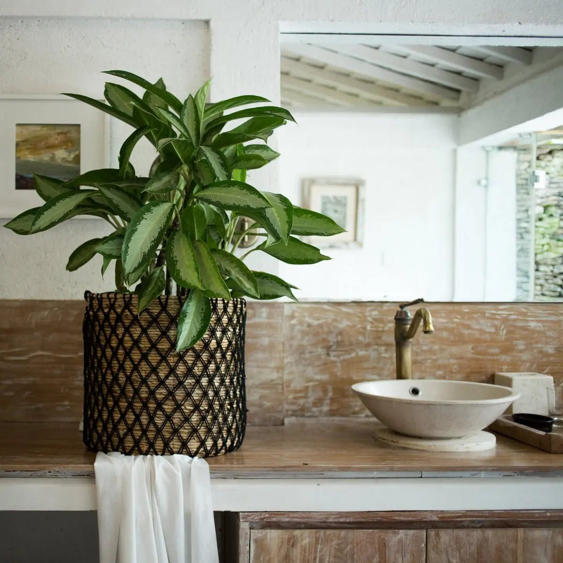 Zwarte Mand PURA – Boho Wasmand & Plantenmand van Bananenvezel, Rond, 3 Maten