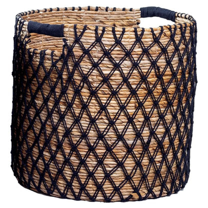 Zwarte Mand PURA – Boho Wasmand &amp; Plantenmand van Bananenvezel, Rond, 3 Maten