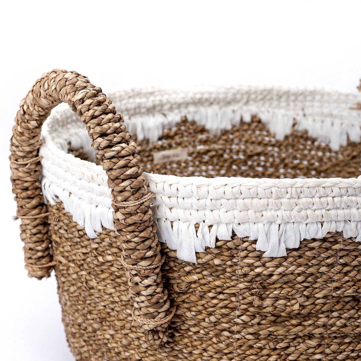 WAIGEO Ronde Zeegras Mand – Was- &amp; Opbergmand met Witte Koorden (3 Maten)