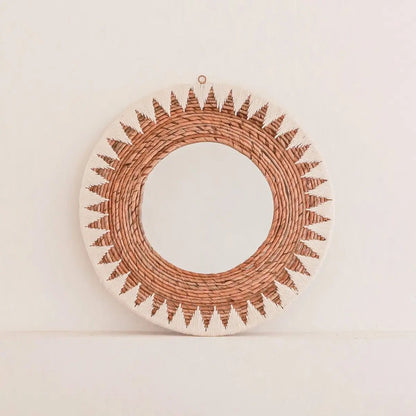 Ronde Boho Spiegel 60 cm | Handgemaakte geweven wandspiegel AWAN | Wanddecoratie met patroon gemaakt van katoenen koorden