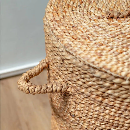 AMAN Grote Wasmand met Deksel Ø54 cm – Geweven Waterhyacint Mand