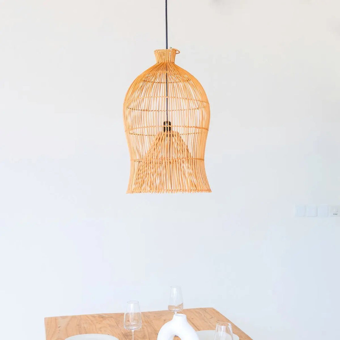 Rotan Lampenkap MAHARA – Boho Hang- &amp; Plafondlamp Ø35 cm
