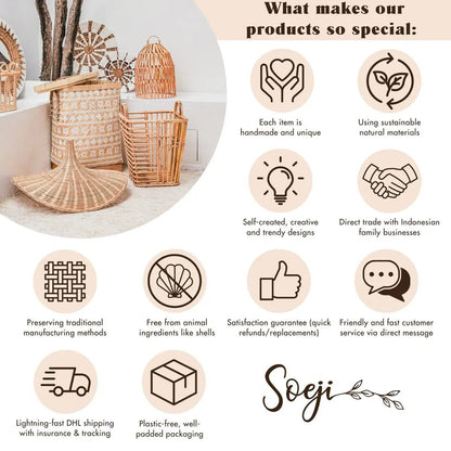 Kencana Rattan Lampshade – Boho Hanglamp Ø40/50 cm Handgemaakt