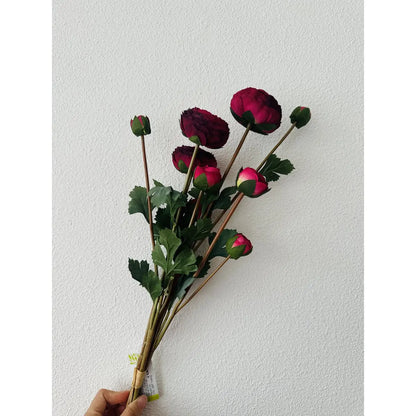 9-stengelige Ranonkels Kunstbloemen Boeket / Lengte 55cm /Roze