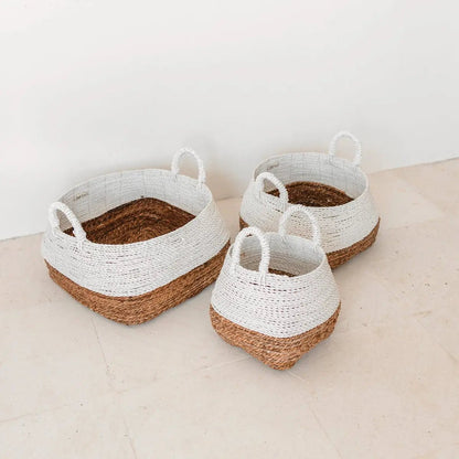 Geweven opbergmand wit – Boho decoratieve mand – vierkante wasmand – plankmand gemaakt van bananenvezel MAJALENGKA wit (3 maten)