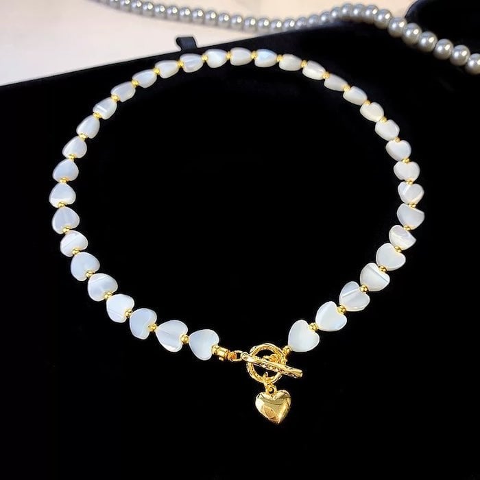 Moeder van Parel Hart Kralen Ketting met OT Buckle – Elegant &amp; Tijdloos