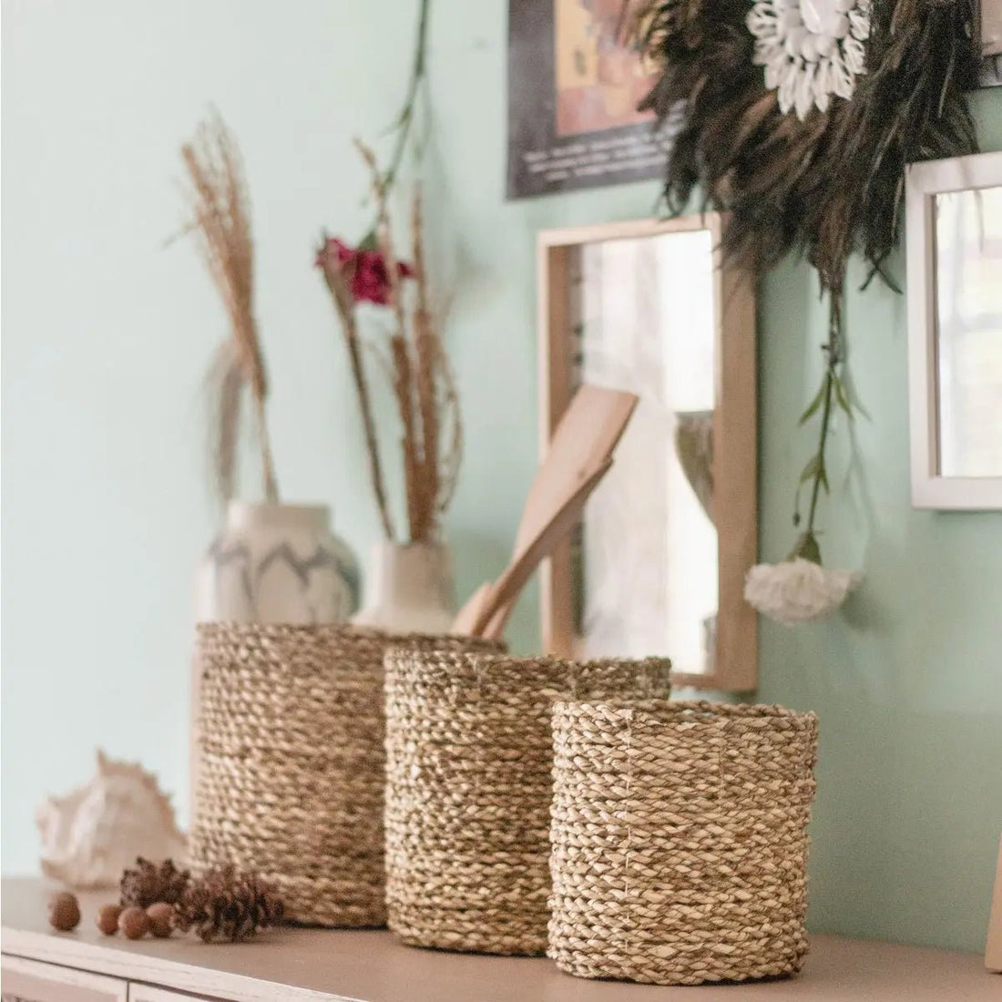 BHINNEKA Kleine Zeegras Mand – Geweven Boho Plantenmand