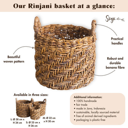 RINJANI Boho Was-, Planten- &amp; Opbergmand – Bananenvezel (3 Maten)