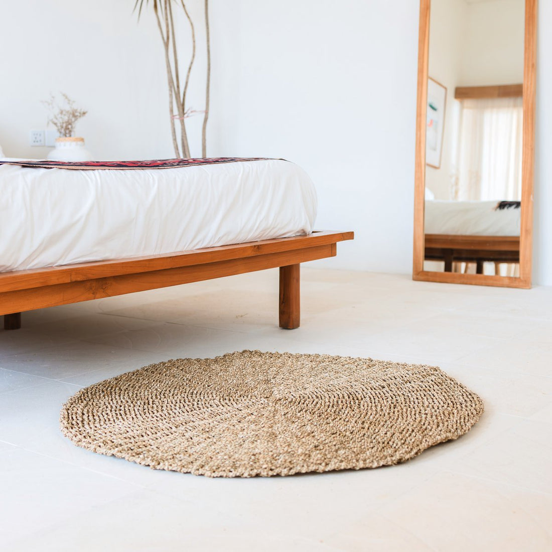 Rond Zeegrasvloerkleed 100-120 cm – Boho Stijl &amp; Handgeweven – LOKA Beige