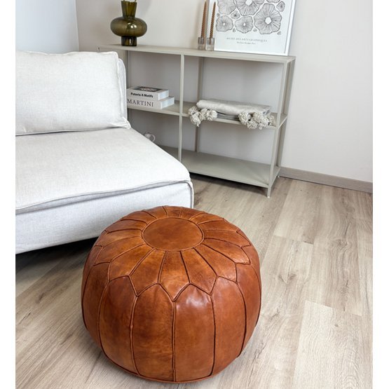 Leren Poef Cognacbruin (XL) – Stijlvol & Duurzaam