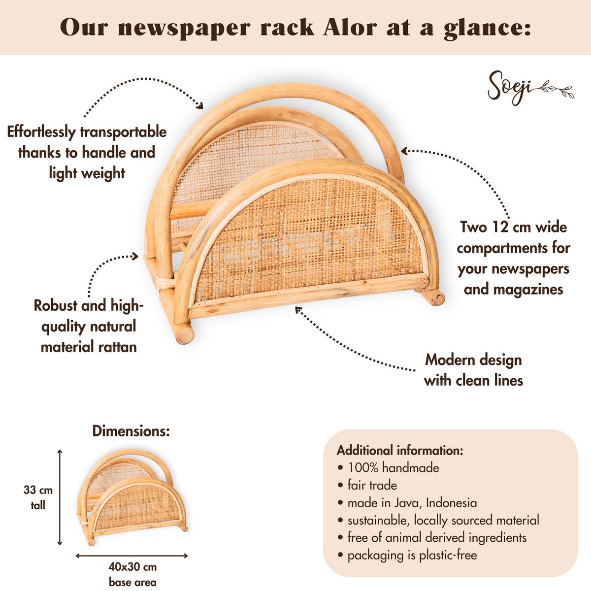 ALOR Rotan Krantenrek – Handgemaakte Boho Tijdschriftenhouder