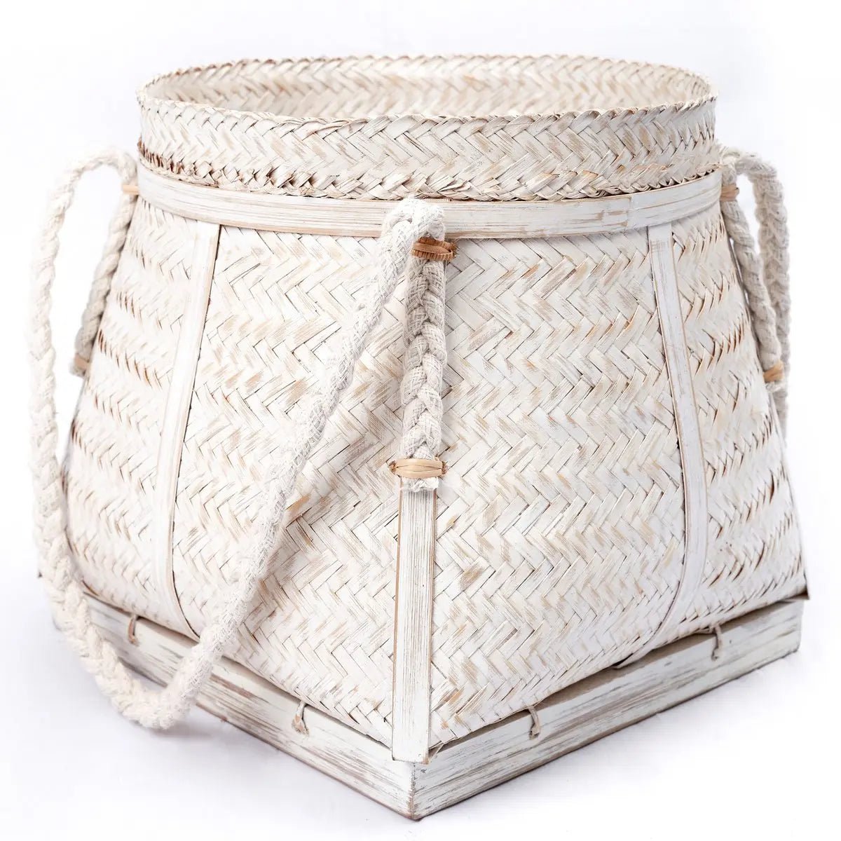 Witte Mand BIKU – Boho Wasmand &amp; Plantenmand van Bamboe, Rond