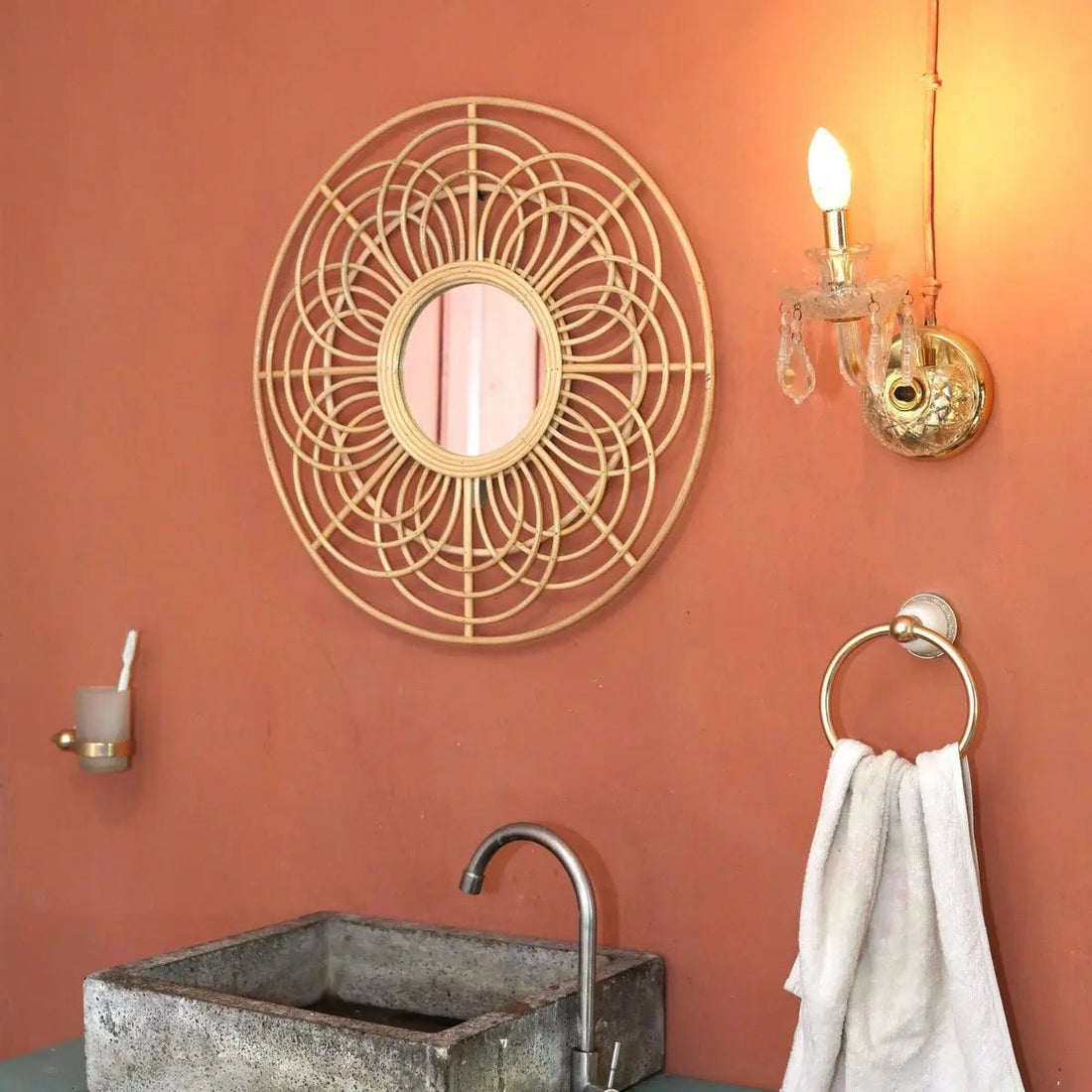 Ronde Rotan Spiegel PUTUK | Boho Wandspiegel 58 cm Handgemaakt