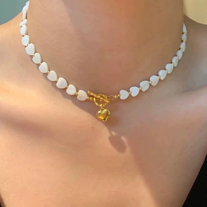 Moeder van Parel Hart Kralen Ketting met OT Buckle – Elegant &amp; Tijdloos
